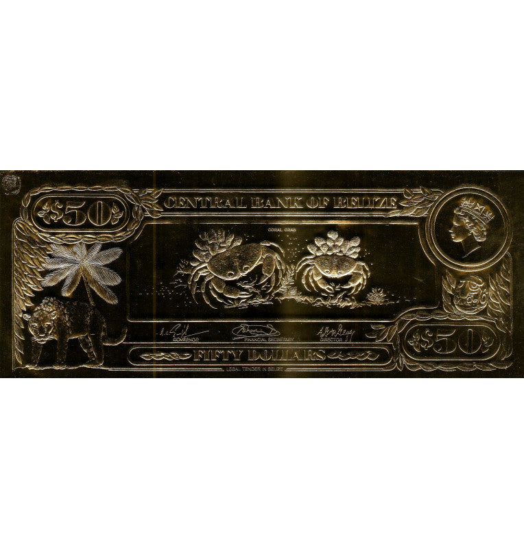Belice 50 Dólares 1984 ND (Laminados en Oro) Serial 4 dígitos